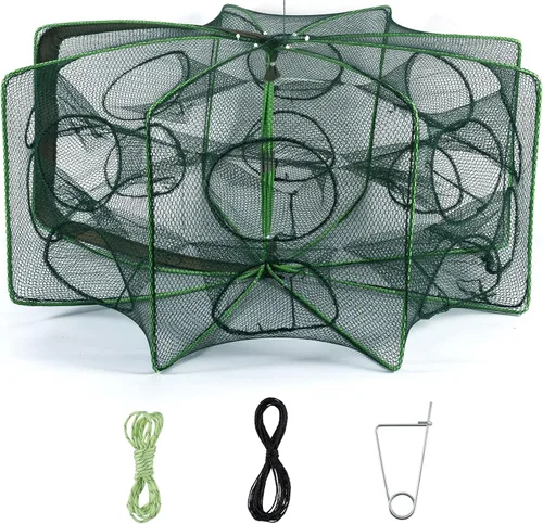 Miniatura 9 de Alwonder Minnow - Trampa para peces de cangrejo, trampa plegable para cangrejos de río con cuerda luminosa y clip de cebo, trampas de cangrejo