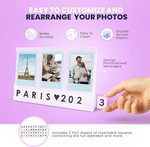 Miniatura 3 de Elil Instax Mini - Marco de fotos con mensaje personalizado, marco de fotos acrílico para escritorio y pantalla de fotos, compatible con Fujifilm