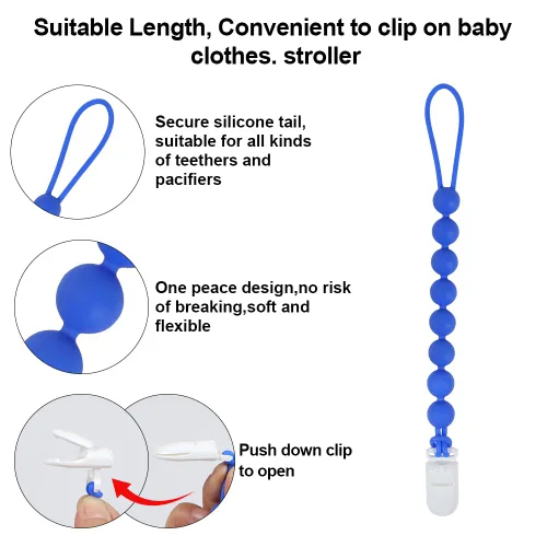 Miniatura 3 de Juguete mordedor de silicona de grado alimenticio para bebés con soporte para chupete, juguetes de dentición para niños y niñas, apto para Azul