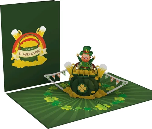 Miniatura 2 de iGifts And Cards Tarjeta desplegable 3D de duende de oro, diseño festivo de celebración irlandesa para cumpleaños del día de San Patricio y buena