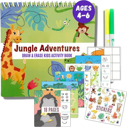 Miniatura 17 de Libro de Actividad Educativa de Viaje para Niños Totebook con Marcadores Lavables - Actividades de Auto y Avión, Juguetes Educativos para Niños