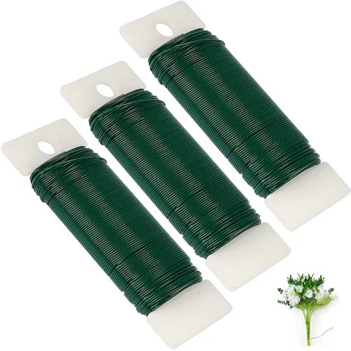 Alambre floral verde, paquete de 3 cables flexibles de calibre 22 de 117 yardas para manualidades, coronas de Navidad, árboles, guirnaldas y
