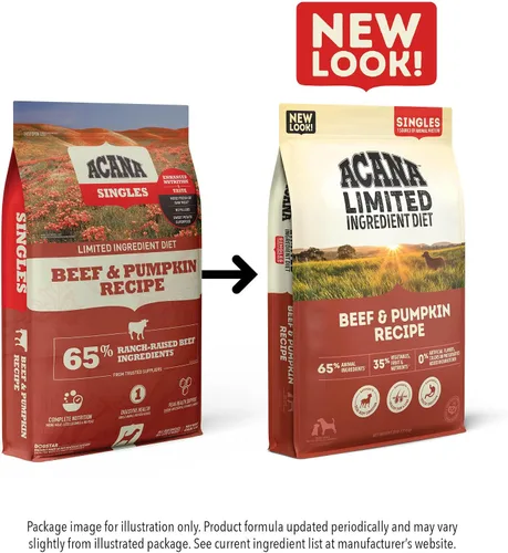 Miniatura 7 de ACANA Singles - Comida seca para perros con ingredientes limitados, sin granos, alta en proteínas, receta de ternera y calabaza, bolsa de 22.5 libras