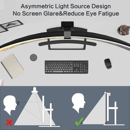 Miniatura 5 de Barra de luz curva para monitor ONWAY con control remoto inalámbrico, barra de luz para monitor con atenuación automática y base para cámara
