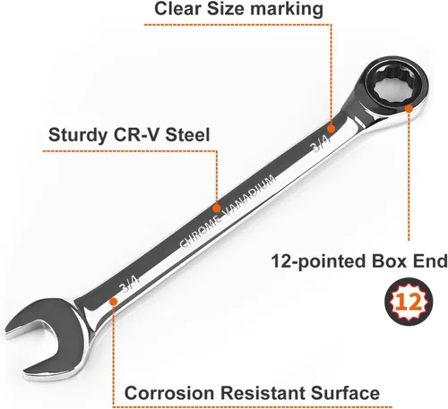 Miniatura 2 de Egofine Llave combinada de trinquete de 3/4 pulgadas SAE, llave de engranajes de grado industrial con diseño de 12 puntos, trinquete de 72 dientes