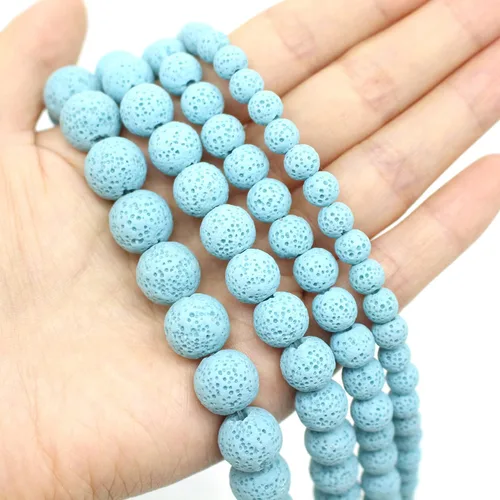 Miniatura 2 de Oameusa Cuentas redondas sueltas de ágata de piedra volcánica de lava azul de 0.236 in para hacer joyas, 1 hebra de 15 pulgadas, 1 hebra por