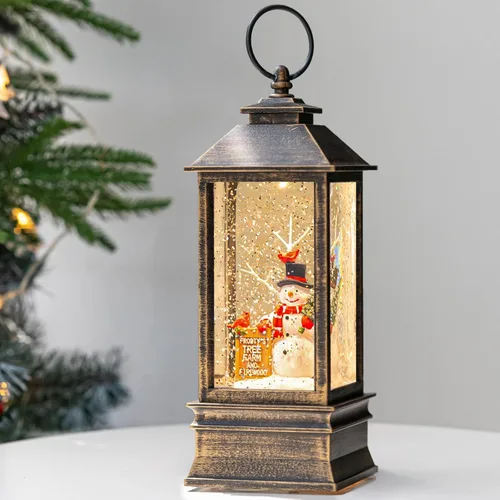 Miniatura 11 de Gnomos de Navidad de 10 pulgadas, linterna de globo de nieve iluminada, caprichoso árbol de Navidad y elfo escandinavo, linterna de agua musical