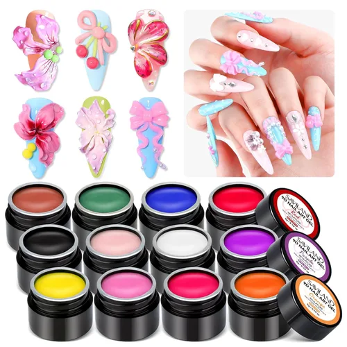 SAVILAND Juego de gel de uñas 3D: 12 colores no pegajosos Soak Off 3D Sculpting Gel para arte de uñas, pintura, dibujo, tallado a mano, moldeo con