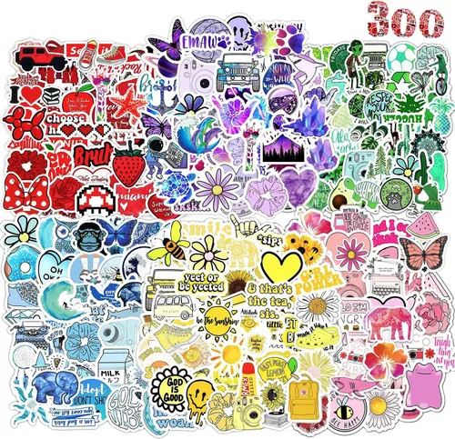 Calcomanías para botellas de agua, 300 unidades, coloridas y divertidas, calcomanías de vinilo impermeables para botellas de agua, laptop, álbum de