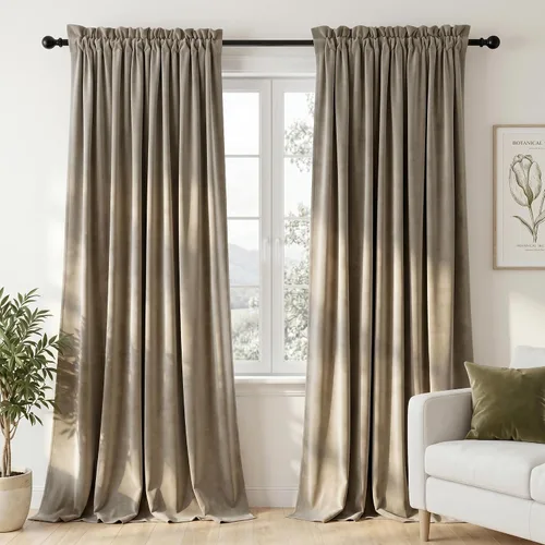 Dchola Cortinas de terciopelo beige para ventana de dormitorio, cortinas pesadas de lujo vintage súper suaves, cortinas de oscurecimiento de la