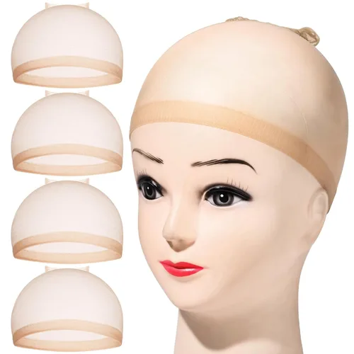 Miniatura 8 de Fandamei 4 piezas Gorras de Peluca de Media de Nailon Elástico Marrón Claro para Mujeres
