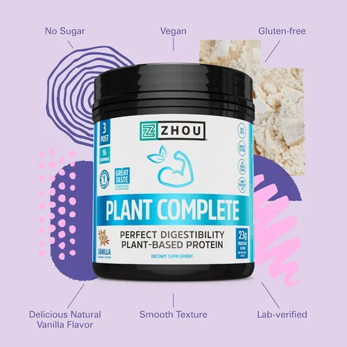 Miniatura 4 de Zhou Nutrition Proteína vegana en polvo a base de plantas, mejor puntuación de digestión de absorción, perfil completo de aminoácidos, sin lácteos