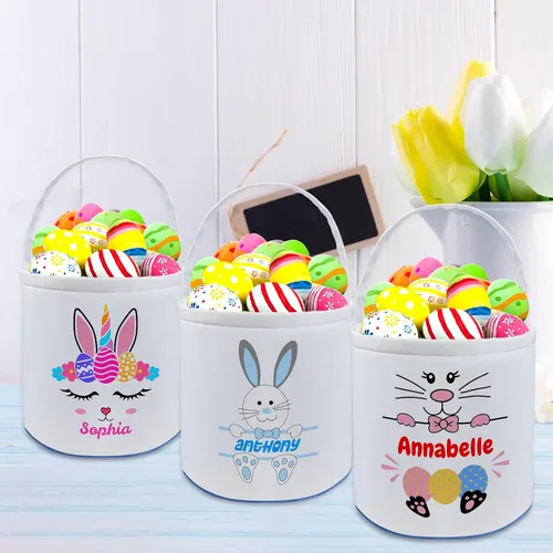 Miniatura 5 de kioskbanks Cesta de Pascua personalizada con nombre para niños, lona personalizada, cubo de Pascua, regalo para niños y niñas Estilo2-azul