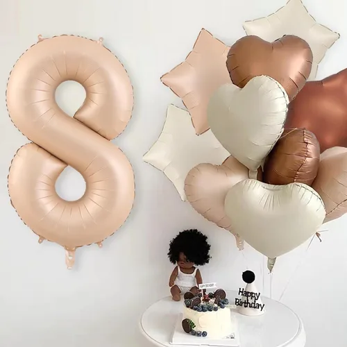 Miniatura 3 de Globos de 40 pulgadas color crema número 10, 17 piezas de globos de helio grandes con globos de corazón neutros crema nude caramelo beige marrón