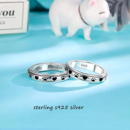 Miniatura 19 de LYTTMAB Keep Pawstive - Anillo de ansiedad para mujer, anillo giratorio con estampado de pata de perro y gato, anillo para ansiedad para mujer