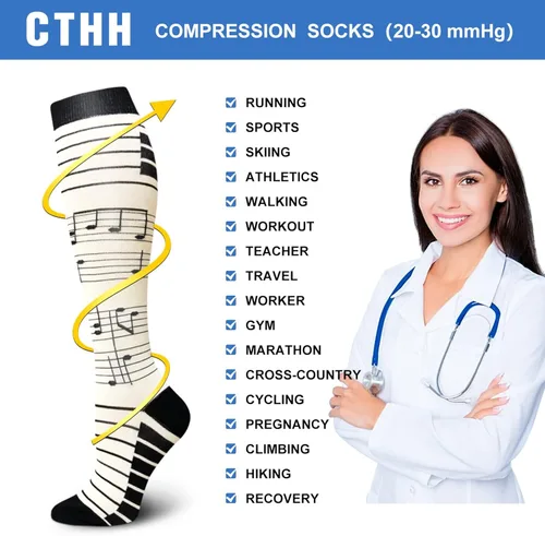 Miniatura 4 de 5 pares de calcetines de compresión de cobre para mujeres y hombres, circulación de 20-30 mmHg, el mejor apoyo para correr, atletismo, enfermería