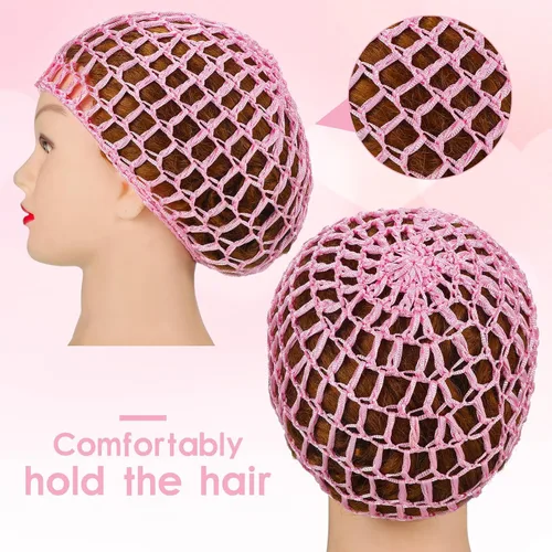 Miniatura 4 de Geyoga 2 piezas de red de ganchillo para el cabello, gorro de punto de rayón, cubierta de moño, gorro de ducha tejido para dormir para mujeres