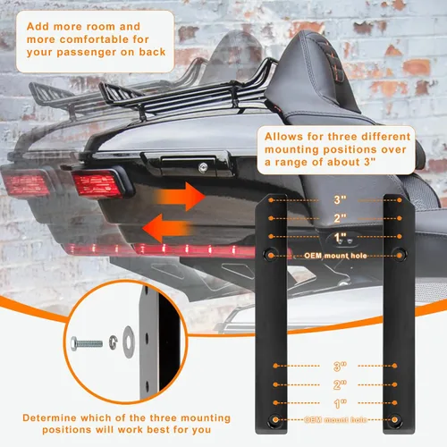 Miniatura 6 de Kit extensor de equipaje ajustable de 1 a 3 pulgadas, placa de montaje compatible con Harley Touring Electra Glides Road Glides Road Kings Street