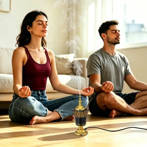 Miniatura 9 de Amosfun Quemador de incienso eléctrico, estilo árabe, incensario, hogar, oficina, decoración de mesa, yoga, spa, aroma, ornamento, enchufe de EE. UU