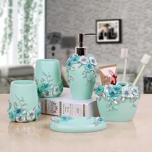 LUANT Accesorios de baño rosa vintage, juego de accesorios de baño de 5 piezas, características del juego de baño, dispensador de jabón, soporte