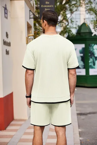 Miniatura 4 de COOFANDY Conjunto de 2 piezas de camisa y pantalones cortos para hombre, estilo casual de verano con bolsillos