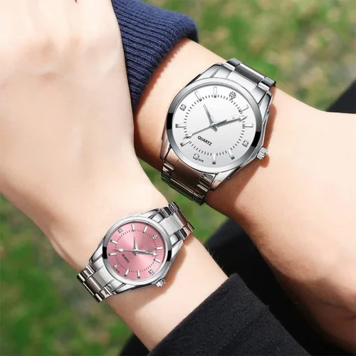 Miniatura 2 de Pareja relojes hombres y mujeres oro plata acero inoxidable reloj moda él y ella relojes conjunto