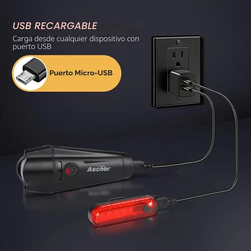 Miniatura 7 de Ascher Ultra Bright USB Rechargeable Bike Light Set, Powerful Bicycle Front Headlight and Back Taillight, 4 Light Modes, Easy to Install for Men