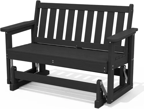 Miniatura 11 de SERWALL Silla Mecedora Deslizante para Exteriores, HDPE Resistente a Todo Clima, Sofá Biplaza para 2 Personas, Banco Mecedor para Exteriores con Gris