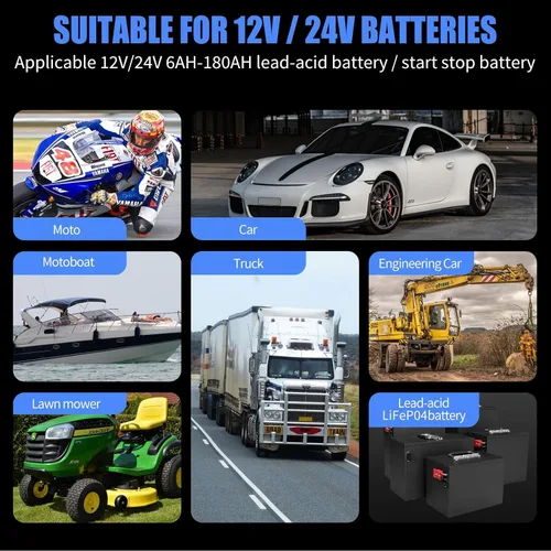 Miniatura 7 de E-FAST LiFePO4 - Cargador de batería de 10 amperios 12/24 V de plomo ácido completamente automático, cargador de batería de automóvil