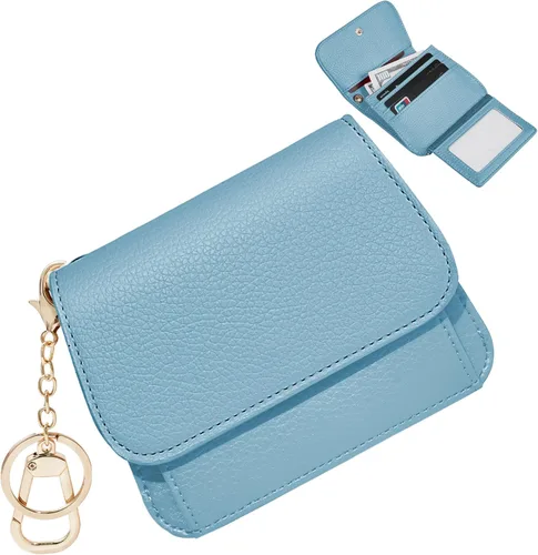 Miniatura 20 de Cartera pequeña para mujer, con bloqueo RFID, delgada y bolsillo para monedas, tarjetero plegable para tarjetas de crédito con ventana