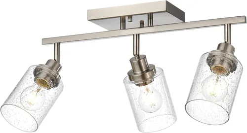 Miniatura 10 de 2-Luz de Pared con Foco y Sombra de Vidrio Sembrado, Iluminación Moderna de Techo en Níquel Cepillado para Pasillo y Baño