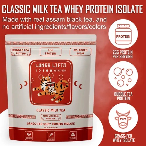 Miniatura 3 de Lunar Lifts Nutrition Polvo de proteína Boba de té con leche clásico Aislado de proteína de suero 0.92 oz de proteína de suero de leche en polvo
