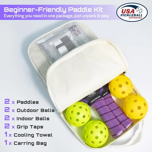 Miniatura 8 de Juego de 2 palas de pickleball aprobadas por USAPA de fibra de carbono con raquetas de pickleball para principiantes, bolas de pepinillo para Púrpura