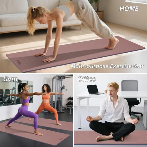 Miniatura 14 de ILILI Tapete de yoga 10mm extra grueso y 193cm extra largo, 76x28x0.4 pulgadas, material TPE antideslizante de doble color, fácil de transportar