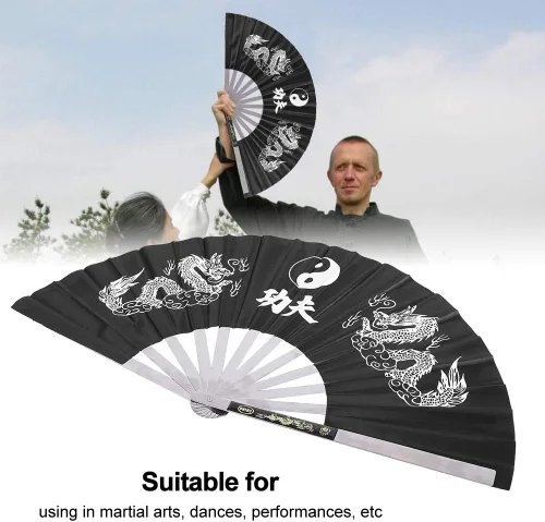 Miniatura 3 de Maxmartt Abanico de mano plegable de acero inoxidable, ventilador de tai chi, ventilador de kung fu, fanáticos de karate, fanático chino, fanático