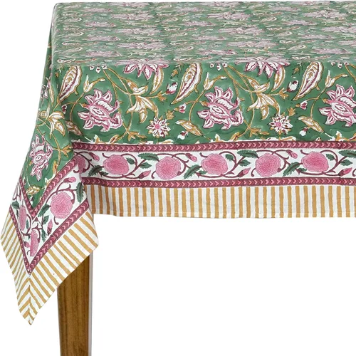 Miniatura 13 de Ridhi Mantel rectangular de algodón con estampado de bloque a mano amarillo mostaza, 102 x 48 pulgadas, reutilizable, decorativo para uso diario
