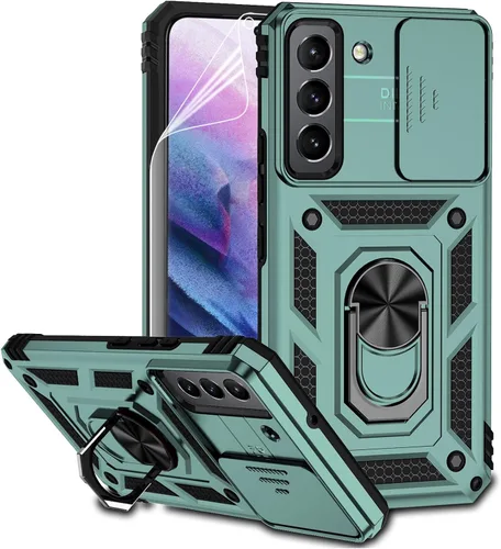 Miniatura 13 de Funda para Samsung Galaxy S22 Plus con cubierta para lente de cámara, protector de pantalla HD, soporte magnético con anilla de grado militar, Negro