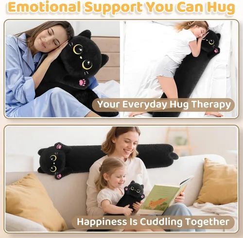Miniatura 5 de Almohada larga de felpa negra ultra suave diseñada por artistas de Mewaii, con relleno extra para mayor comodidad, peluche de animal de alta