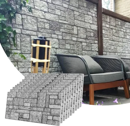 Miniatura 30 de Dundee Deco Paneles de pared 3D de ladrillo sintético, revestimiento de pared con aspecto de piedra roja, gris y marrón, espuma de poliestireno