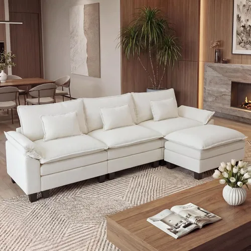 Miniatura 37 de URRED Cloud Couch Sofá Seccional Modular, Sofá Moderno en Forma de U de Asiento Profundo de 157", con 2 Otomanas y Almohadas, Sofás de Chenilla Azul