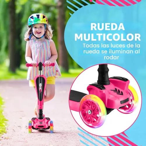Miniatura 6 de Hurtle Patinete de 3 ruedas para niños, luces LED de ruedas, manubrio ajustable de inclinación para dirigir y asiento plegable, paseo sentado