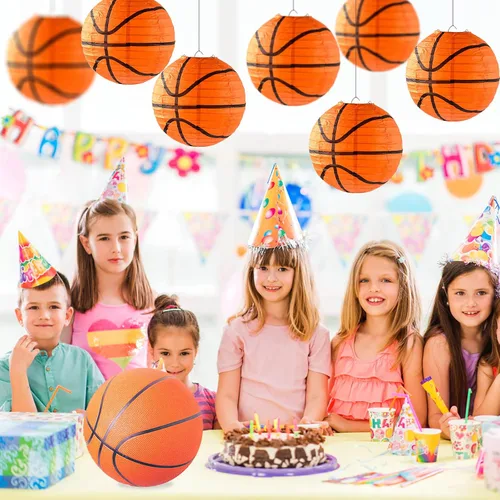 Miniatura 7 de 10 Piezas Linternas de Papel de Baloncesto Naranjas Decoraciones de 8 Pulgadas para Colgar del Techo Linternas de Baloncesto Linternas de Papel