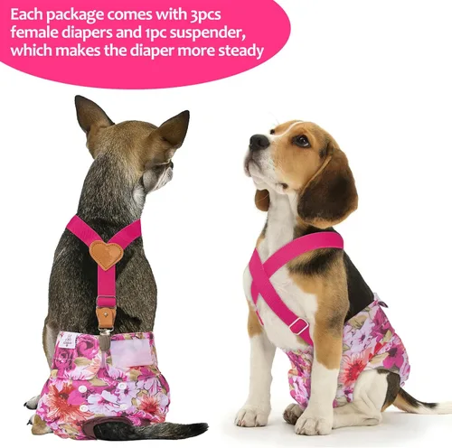 Miniatura 3 de CuteBone - Pañales para perros hembra, 3 unidades reutilizables con un suspender para perritas pequeñas, medianas y grandes, período BDD02S