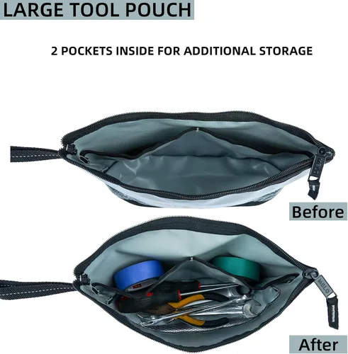 Miniatura 4 de MELOTOUGH Material impermeable 12 pulgadas bolsa de herramientas con cremallera 2 unidades, bolsa de herramientas multiusos para herramientas Gris 2