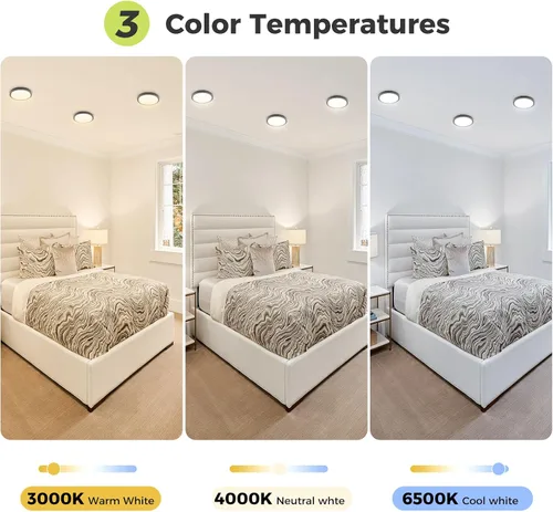 Miniatura 2 de hepside - Lámpara de techo empotrada LED negra regulable de 6.5 pulgadas 12 vatios, 3 colores seleccionables, 1200LM para cocina, habitación