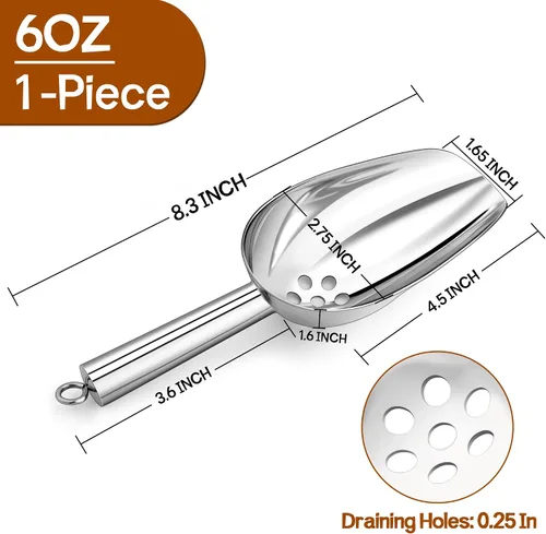 Miniatura 2 de P&P CHEF Cuchara de hielo de 6 onzas con orificios de drenaje, pequeña cuchara de acero inoxidable para dulces, café, para cocina, jardín, bar