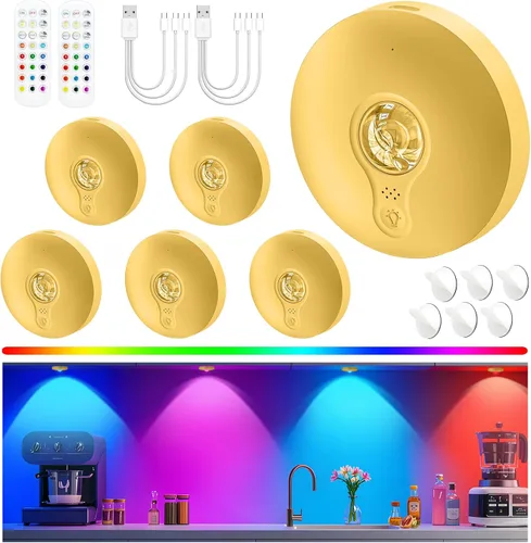Miniatura 17 de Luces de disco recargables con control remoto, juego de 12 luces magnéticas para debajo del gabinete, luces LED de 1500mAh con control remoto, Blanco