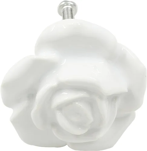 Miniatura 3 de Bonsicoky 2 tiradores de cajón de rosas blancas, pomos de cerámica para decoración de cajones, gabinetes, aparadores, armarios, puertas Blanco