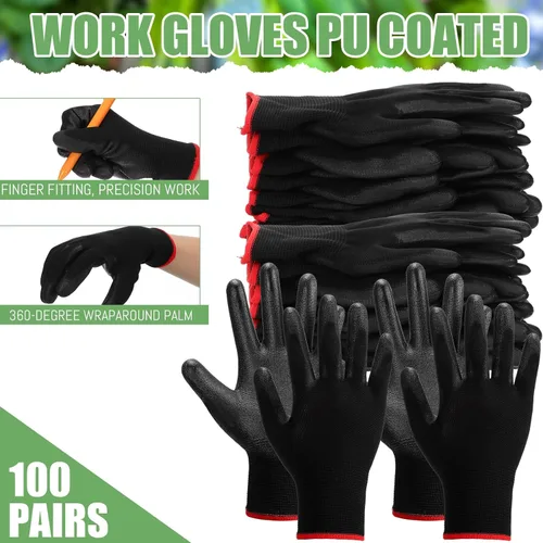 Miniatura 2 de Xtinmee 100 pares de guantes de seguridad de trabajo a granel con revestimiento de poliuretano sin costuras para hombres, mecánicos, carpintería