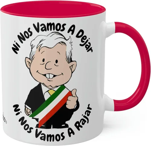 Miniatura 9 de AMLO - Taza de café Ni Nos Vamos A Dejar Ni Nos Vamos A Rajar con divertidos dibujos animados Muñeco AMLITO Taza de cerámica blanca brillante